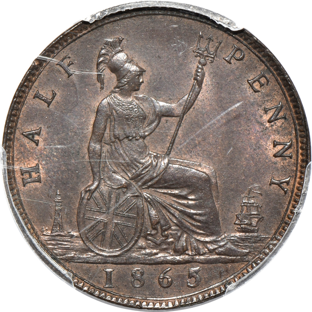 Great Britain - 1865/3 halfpenny S-3956 PCGS MS-63 BN