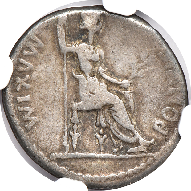 Roman Empire - AD 14-37 denarius Tiberius, Lugdunum, "Tribute Penny", NGC F/4/4