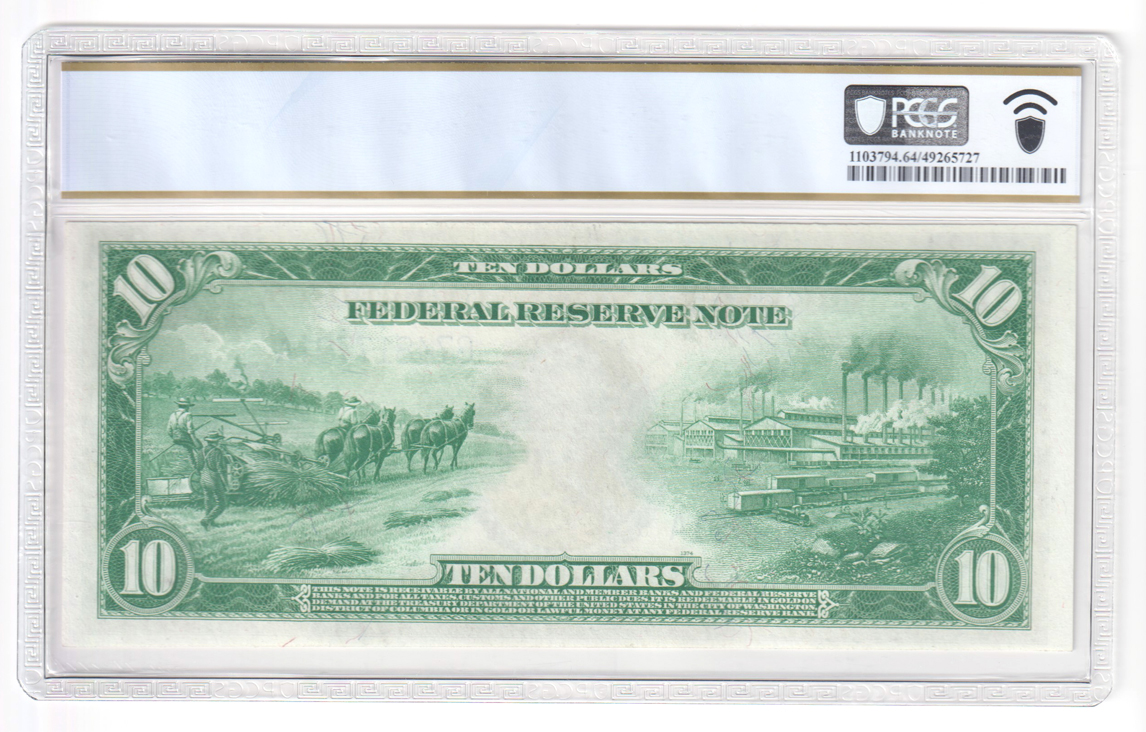 1914 $10 Chicago Blue Seal Fr# 931A - PCGS ChCU-64