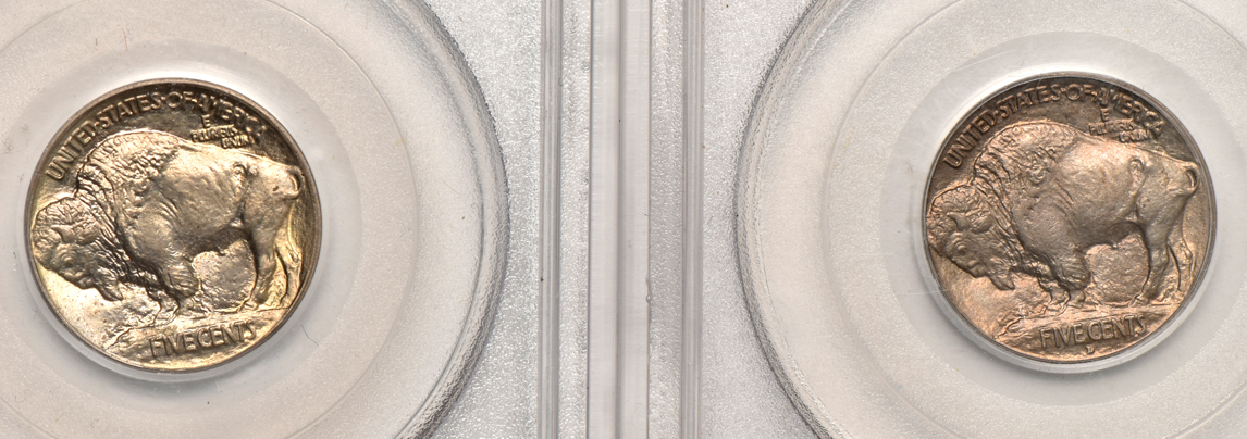 Four Uncirculated Buffalo nickels, all PCGS (green label)
