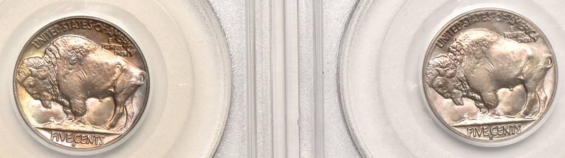 Four Buffalo nickels, all PCGS MS-64 (green label)