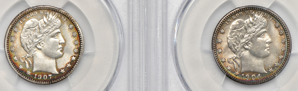 Six PCGS certified Barber quarters, all PCGS details/cleaned