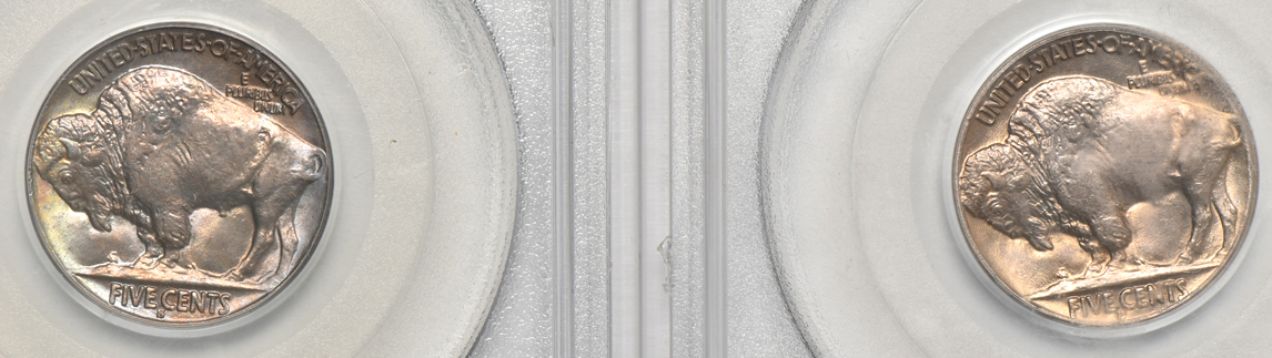 Four Buffalo nickels, all PCGS MS-65 (green label)
