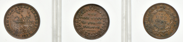 Eight hard times tokens certified by ANACS