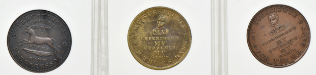 Eight hard times tokens certified by ANACS