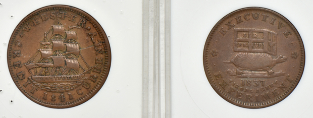 Eight hard times tokens certified by ANACS