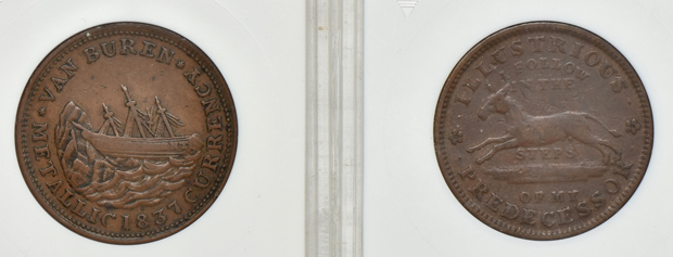 Eight hard times tokens certified by ANACS