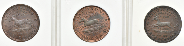 1837 HT-32 AU-55, 1837 HT-33 MS-62 BRN, and an 1837 HT-34 MS-64 RB, all ANACS