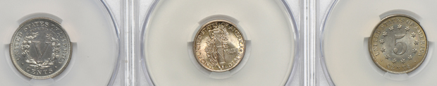 Five U.S. Type coins certified by CACG