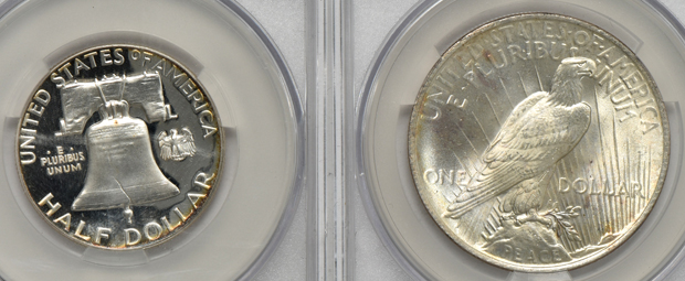 Five U.S. Type coins certified by CACG