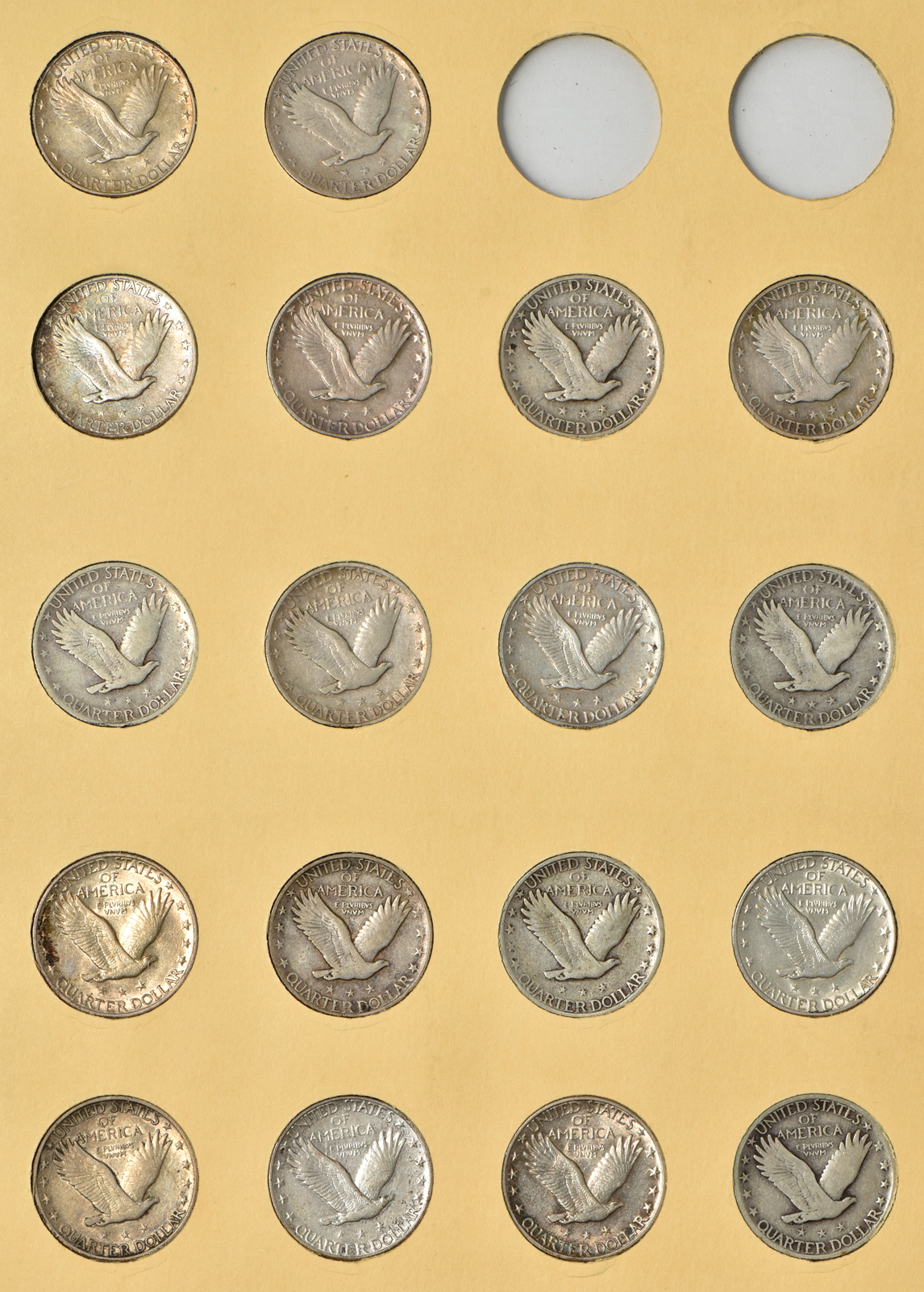 Collection of 33 different Standing Liberty quarters in a Library of Coins album