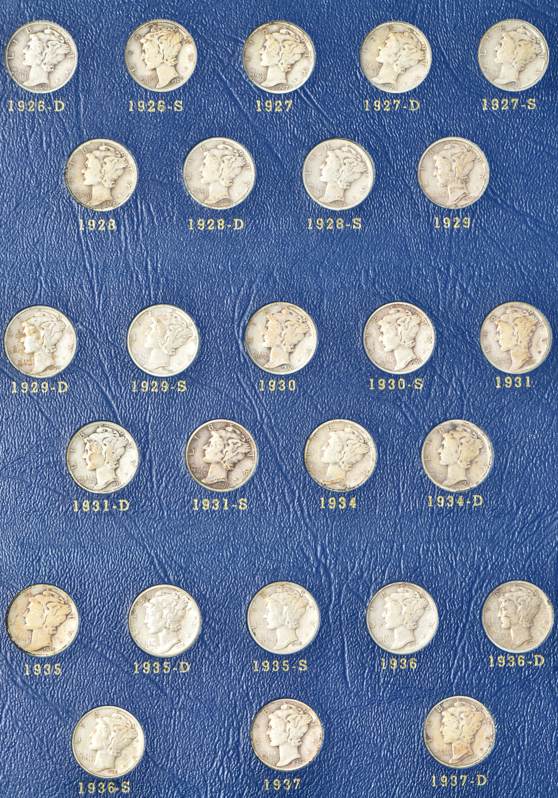 Collection of Mercury dimes in a Whitman 9413 album