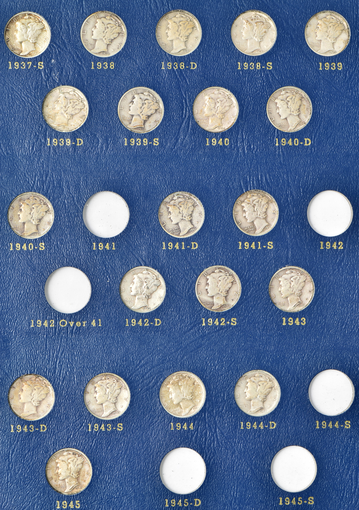 Collection of Mercury dimes in a Whitman 9413 album