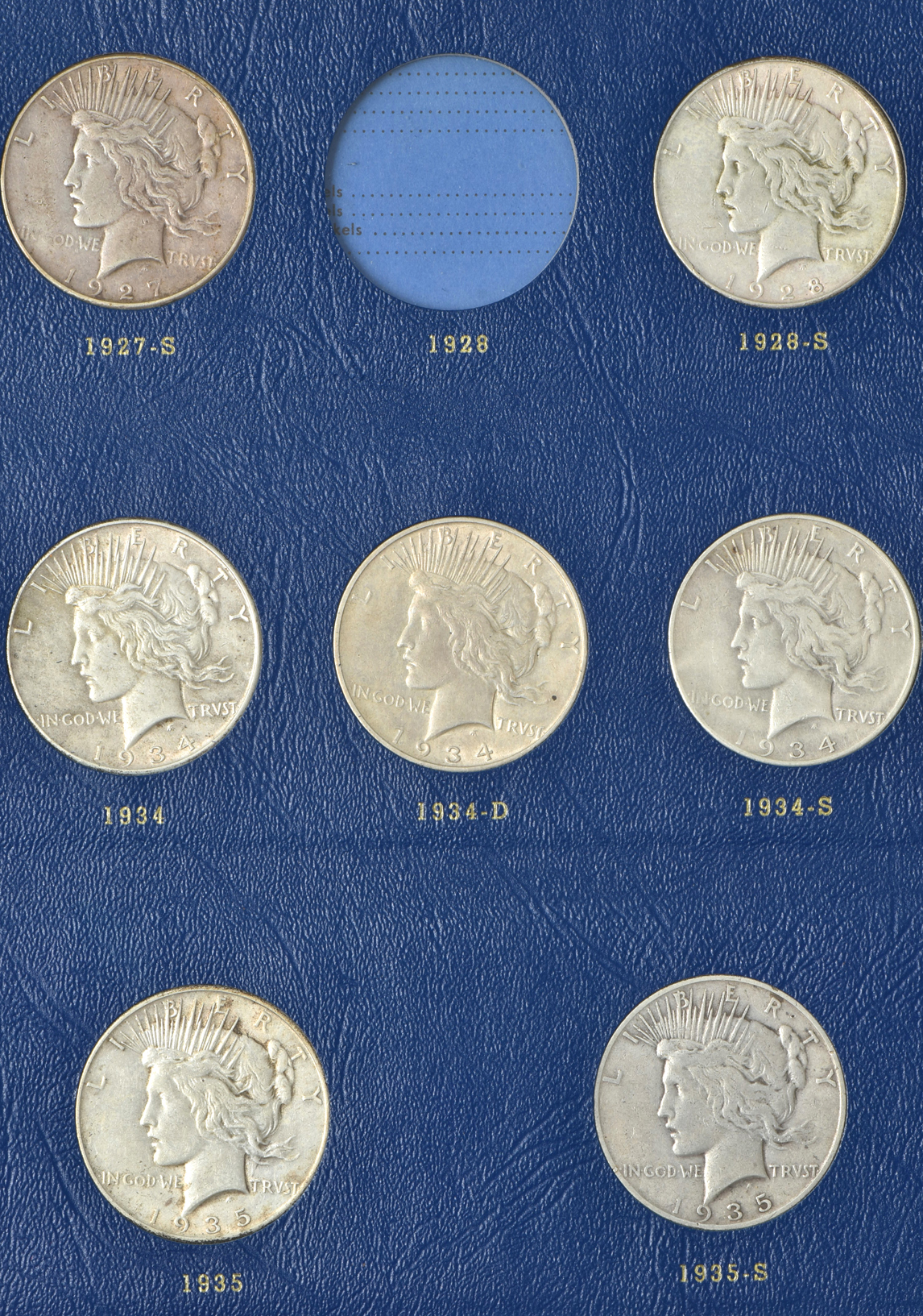 Nearly complete collection of Peace dollars in a Whitman 9430 album