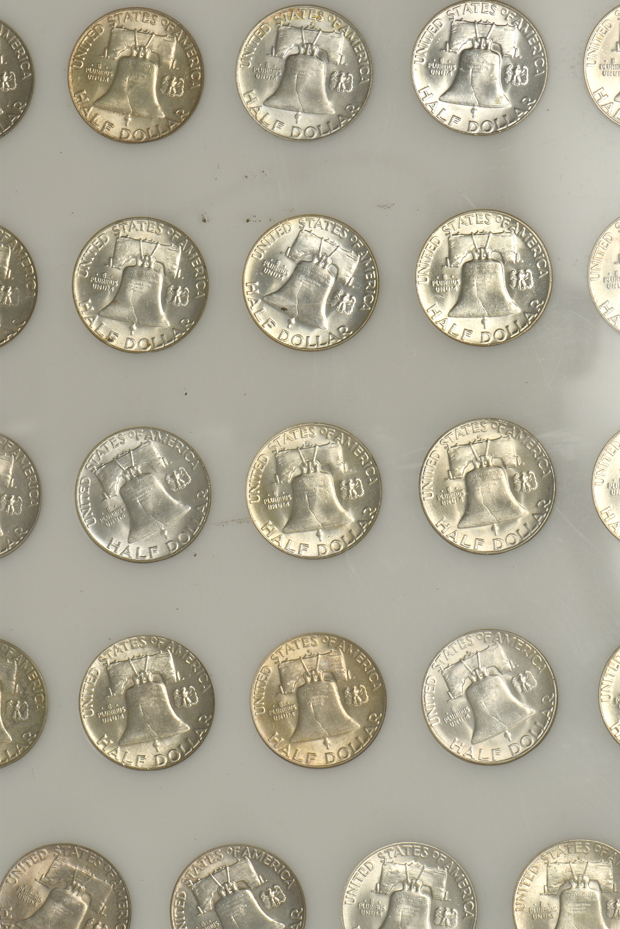 Complete collection of Franklin half-dollars in a Capital Plastics holder