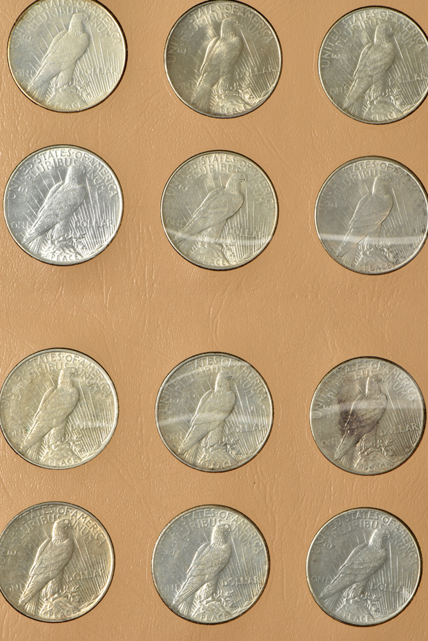 Complete collection of Peace silver dollars in a Dansco 7175 album