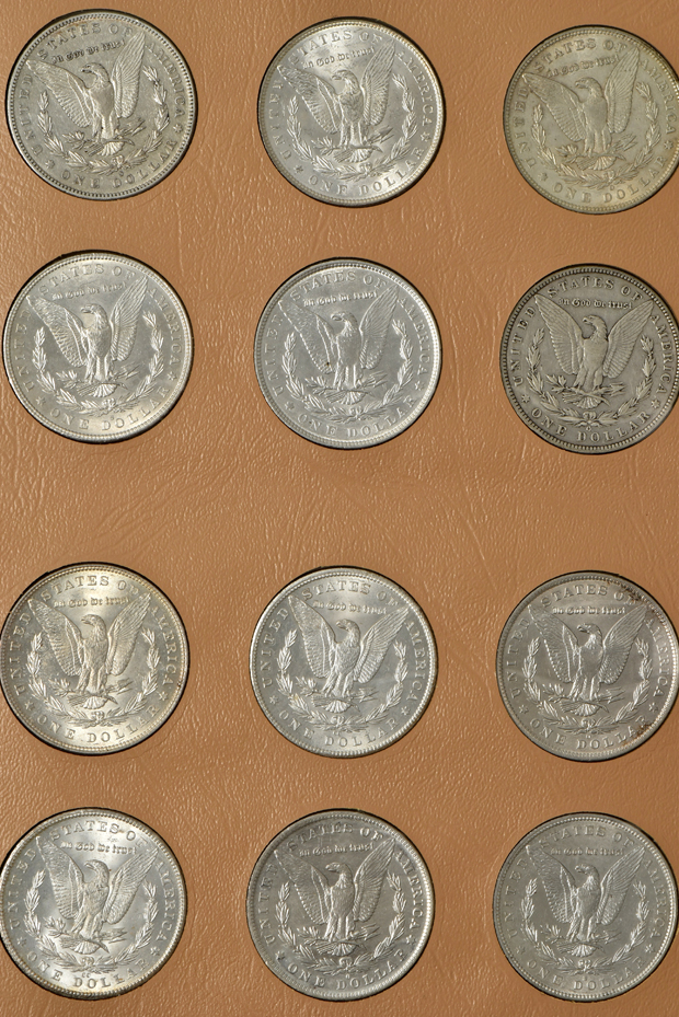 Collection of Morgan silver dollars, 1878-1890-S, in a complete Dansco album