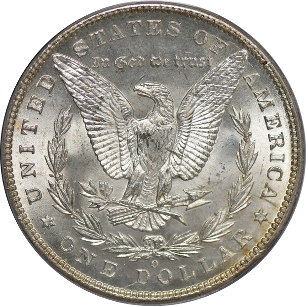 1879-S, 1885-O, and an 1898-O, all PCGS MS-64 (doily)