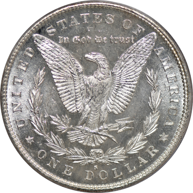 1879-S, 1885-O, and an 1898-O, all PCGS MS-64 (doily)