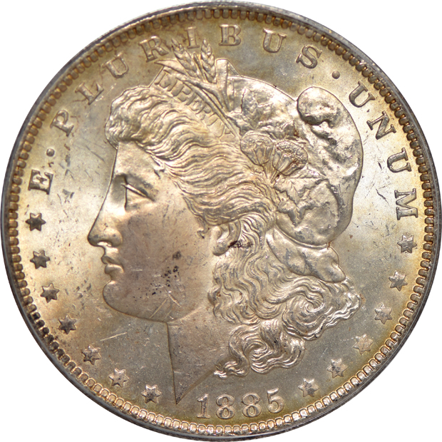 1879-S, 1885-O, and an 1898-O, all PCGS MS-64 (doily)