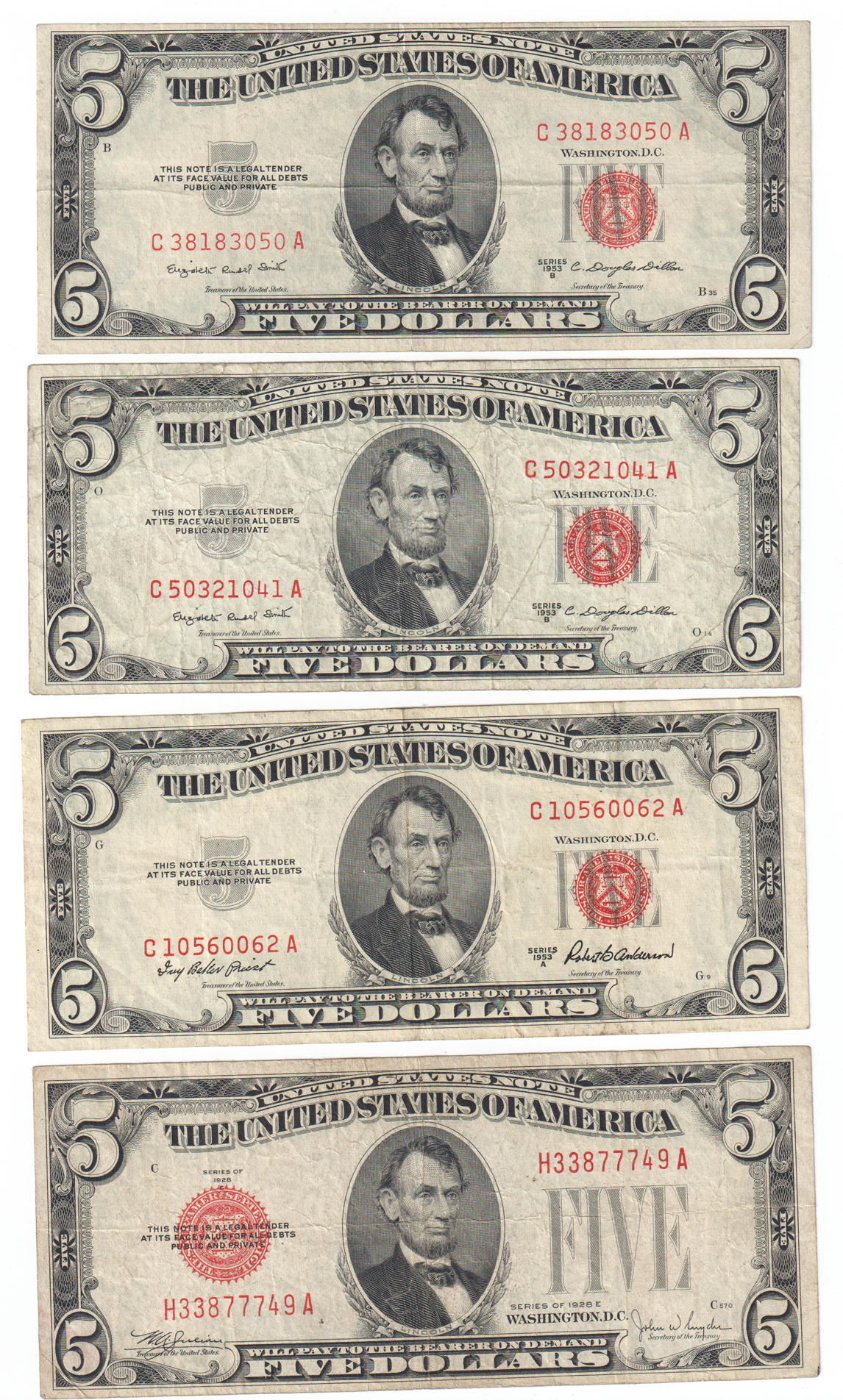 Thirty $2 and Eleven $5 Red Seal, circulated
