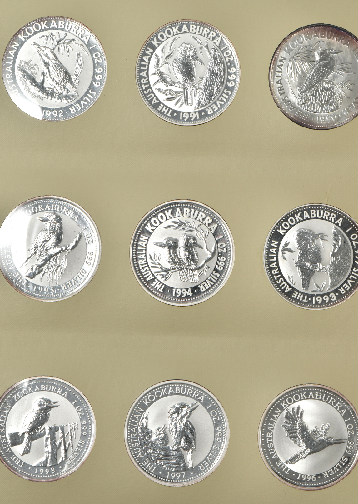 Australia - Group of twenty-three Australian silver Kookaburras in a Littleton Archival album