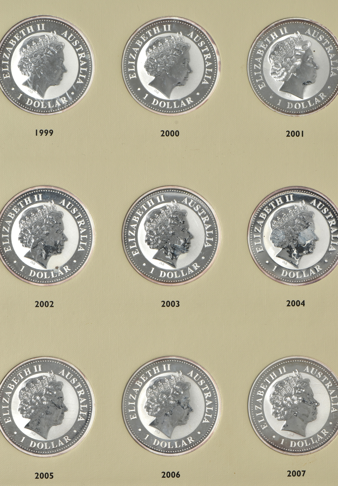 Australia - Group of twenty-three Australian silver Kookaburras in a Littleton Archival album