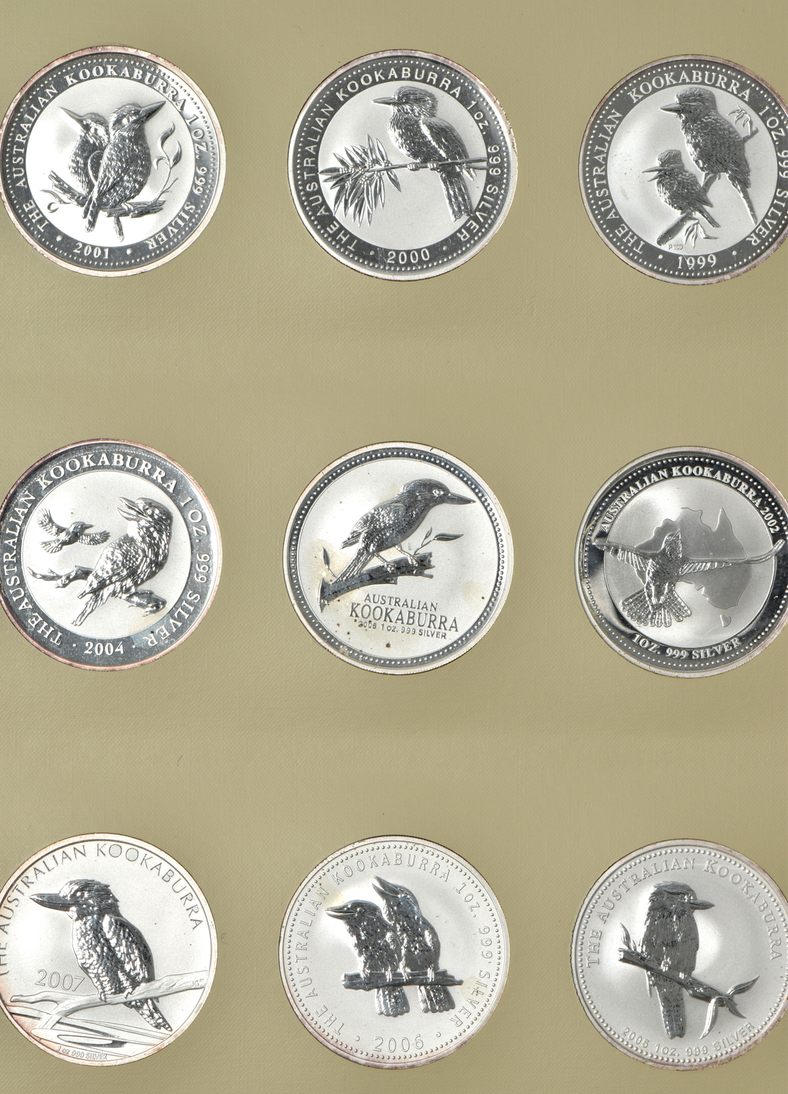 Australia - Group of twenty-three Australian silver Kookaburras in a Littleton Archival album