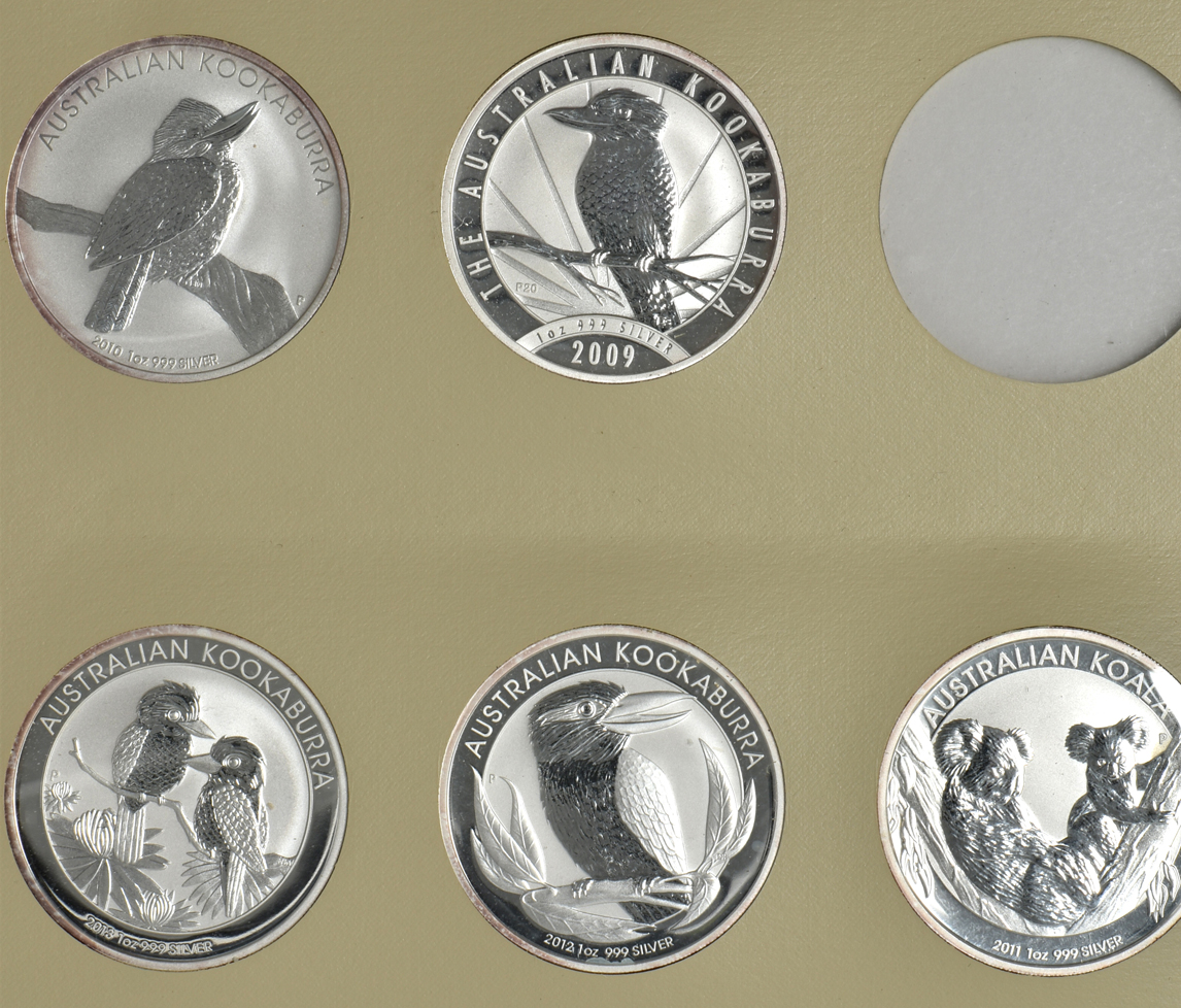 Australia - Group of twenty-three Australian silver Kookaburras in a Littleton Archival album