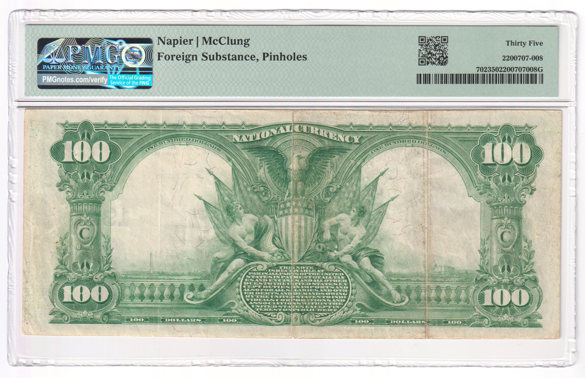 1902 $100 Blue Seal - Nokomis, IL Charter #1934 - PMG VF-35/foreign substance/pinholes