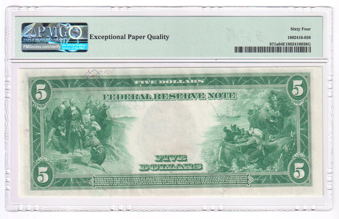 1914 $5 Chicago Blue Seal Fr# 871a - PMG ChCU-64 EPQ