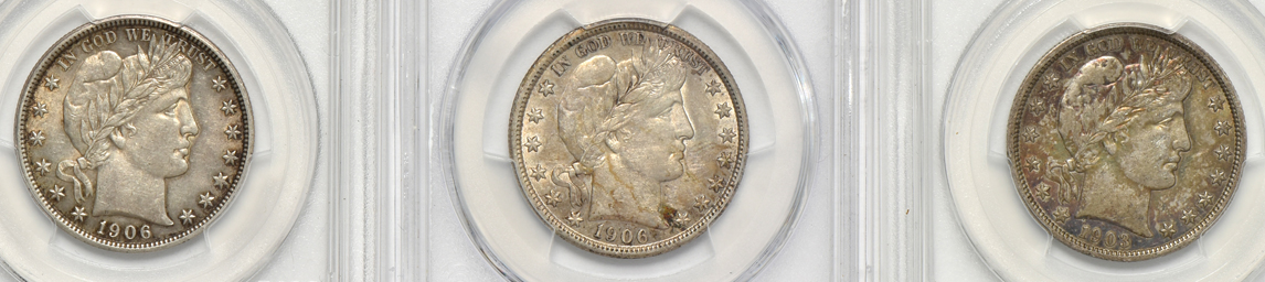 Nine Barber half-dollars certified AU by PCGS