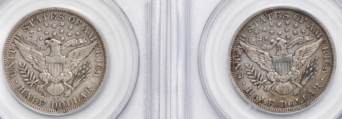 Four Barber half-dollars certified XF-40 by PCGS