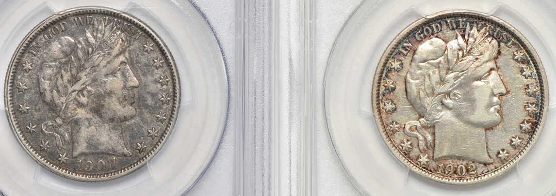 Four Barber half-dollars certified XF-40 by PCGS