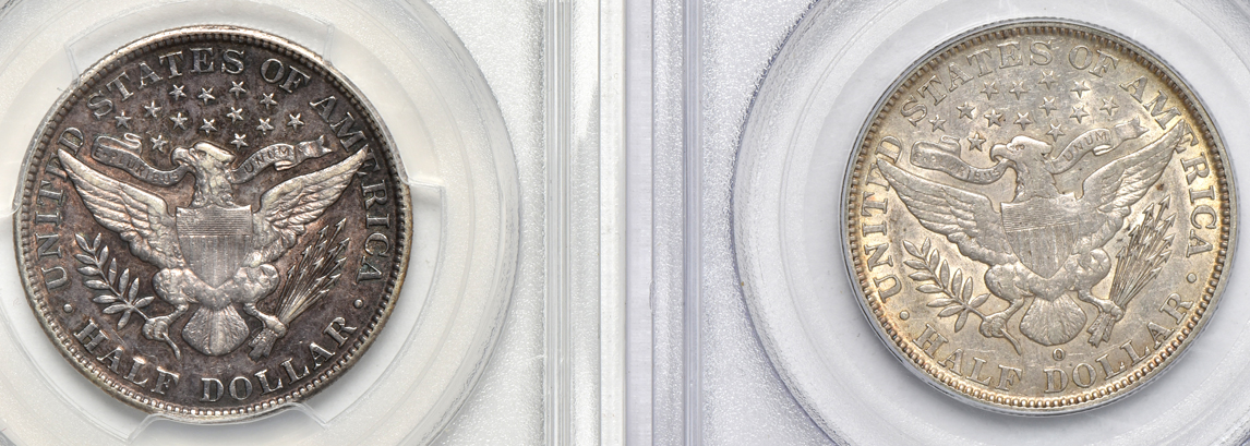 Six Barber half-dollars certified by PCGS