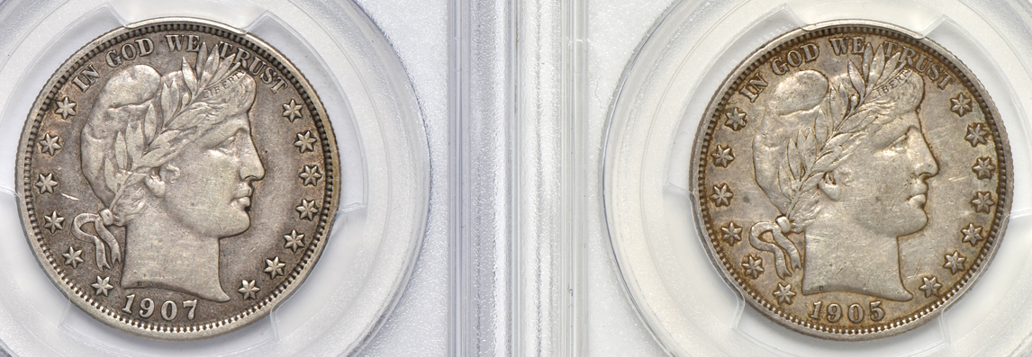 Six Barber half-dollars certified by PCGS