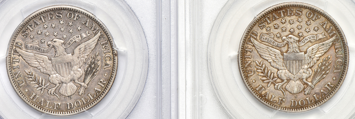 Six Barber half-dollars certified by PCGS