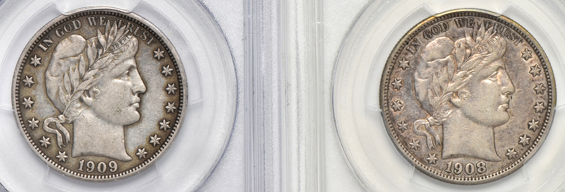 Six Barber half-dollars certified by PCGS