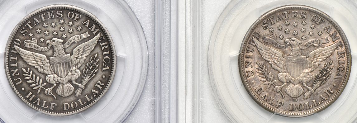 Six Barber half-dollars certified by PCGS