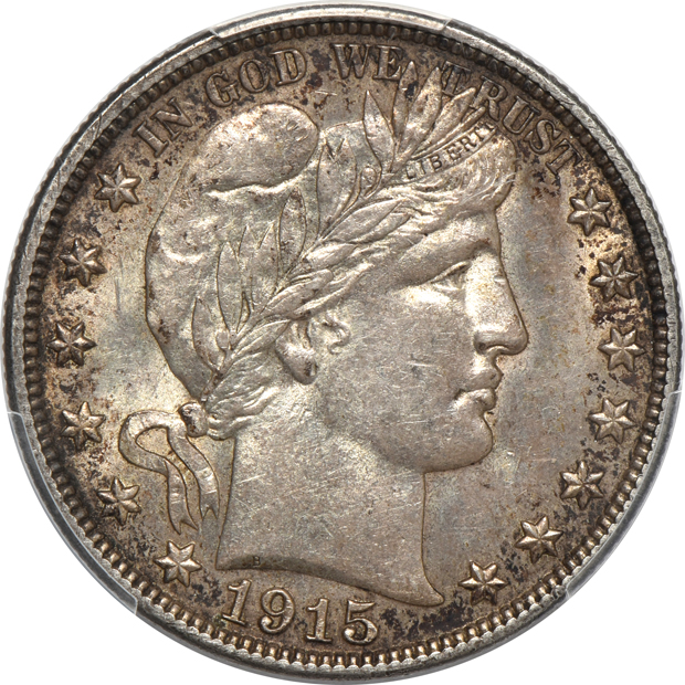 Five Barber half-dollars certified AU-58 by PCGS (one CAC)