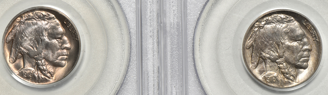 Four Buffalo nickels, all PCGS MS-65 (green label) CAC