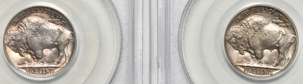 Four Buffalo nickels, all PCGS MS-65 (green label) CAC