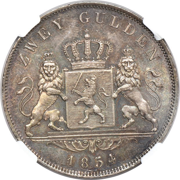 Germany - 1854 Hesse-Darmstadt 2 gulden - NGC MS-63
