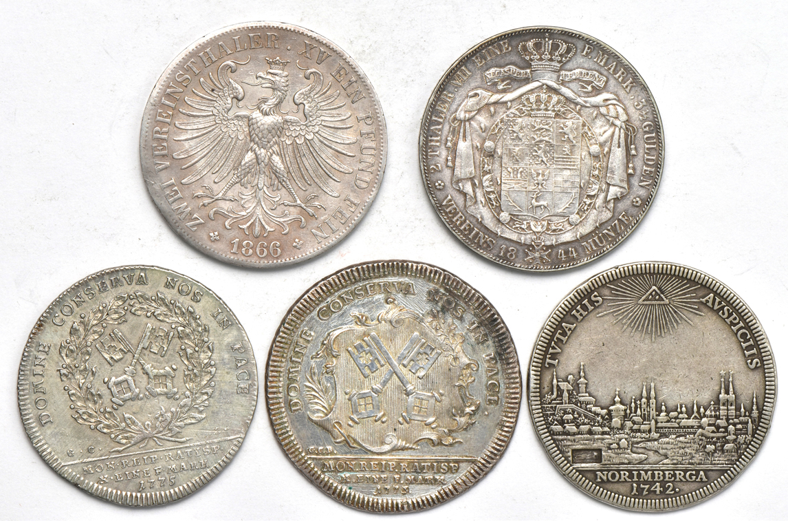 Multiple - Five uncertified Crown Size World coins