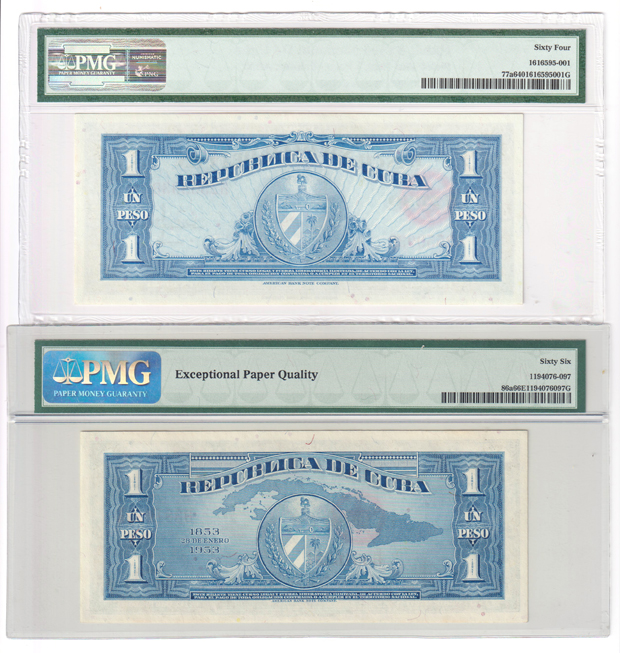 Cuba - Seven PMG certified UNC pre-embargo notes