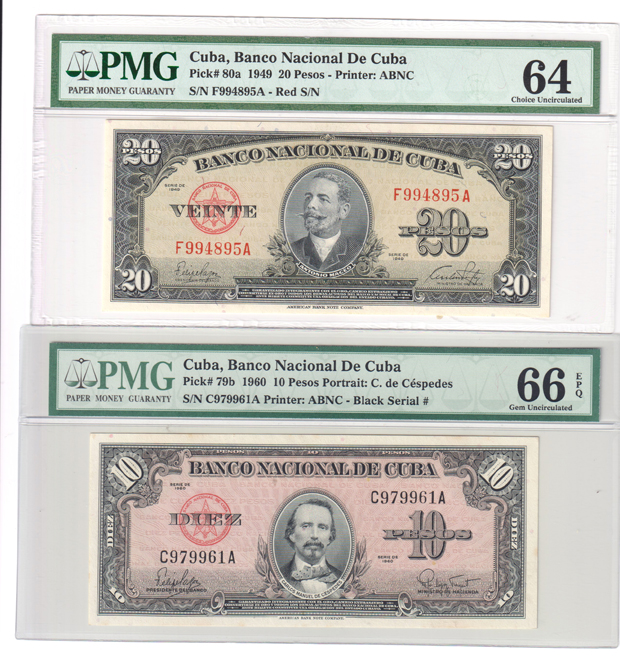 Cuba - Seven PMG certified UNC pre-embargo notes