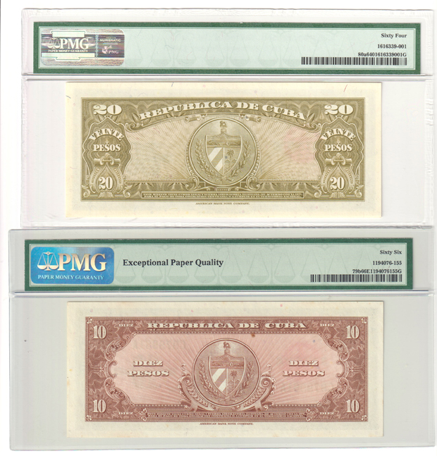 Cuba - Seven PMG certified UNC pre-embargo notes