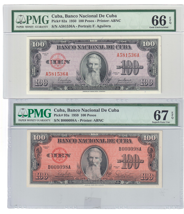 Cuba - Seven PMG certified UNC pre-embargo notes