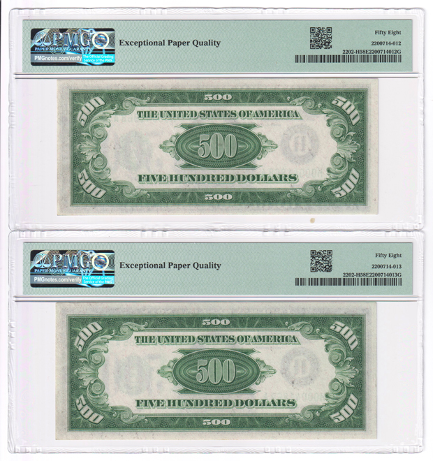 Five 1934-A $500 St. Louis Fr# 2202-H - PMG AU-58