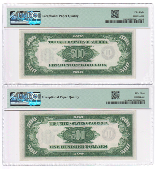 Four sequential 1934-A $500 St. Louis Fr# 2202-H - PMG AU-58 EPQ